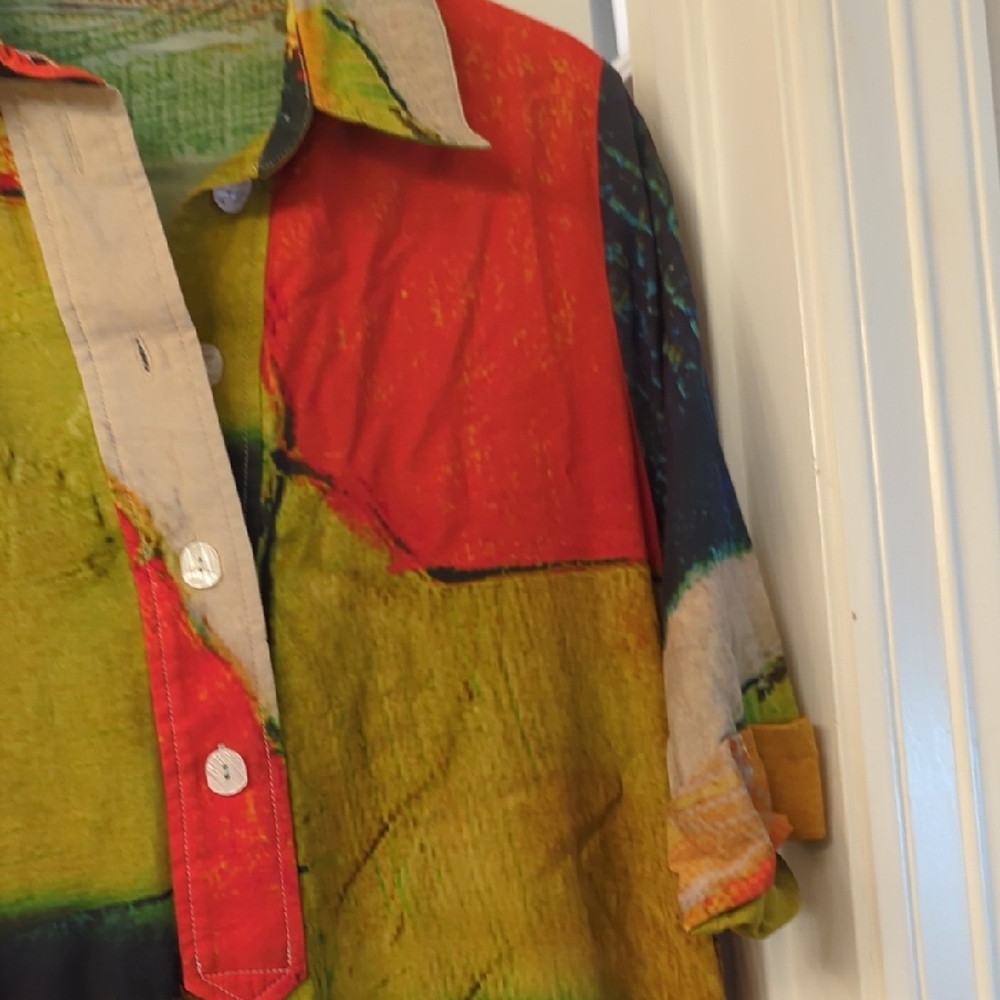 Colorblock Abstract Print Collared Midi Dress - Multi - Picture 6 of 6